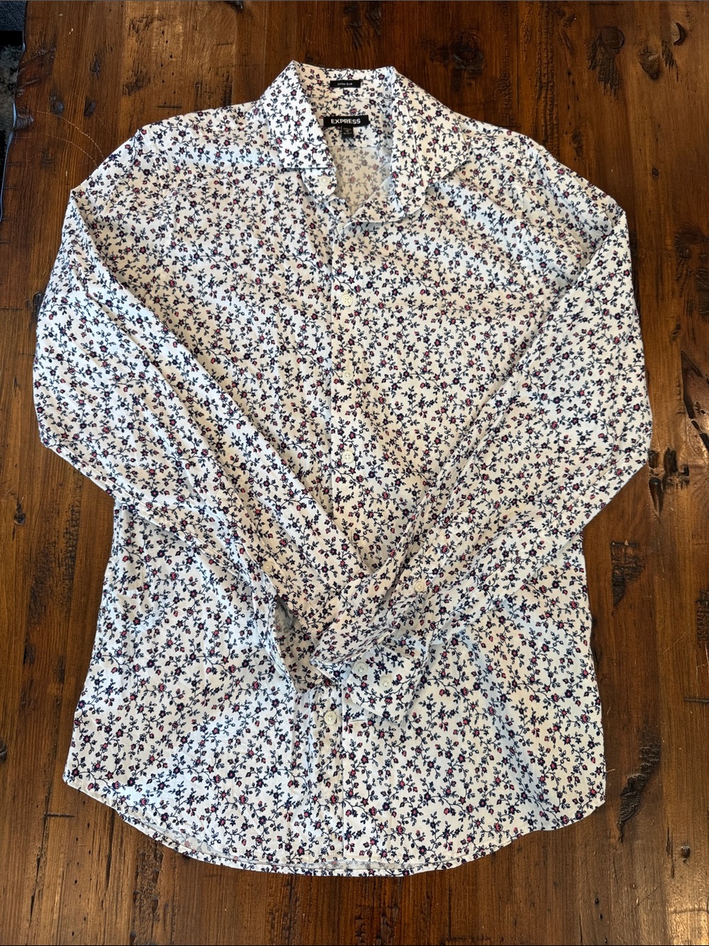Express White Floral Button-Up Shirt